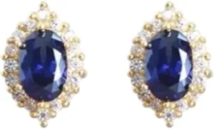 18K Gold Plated S925 Sterling Silver Lab-Created Sapphire Earrings  Sparkling Halo Design with Paved Zirconia, Elegant Stud Earrings for Women