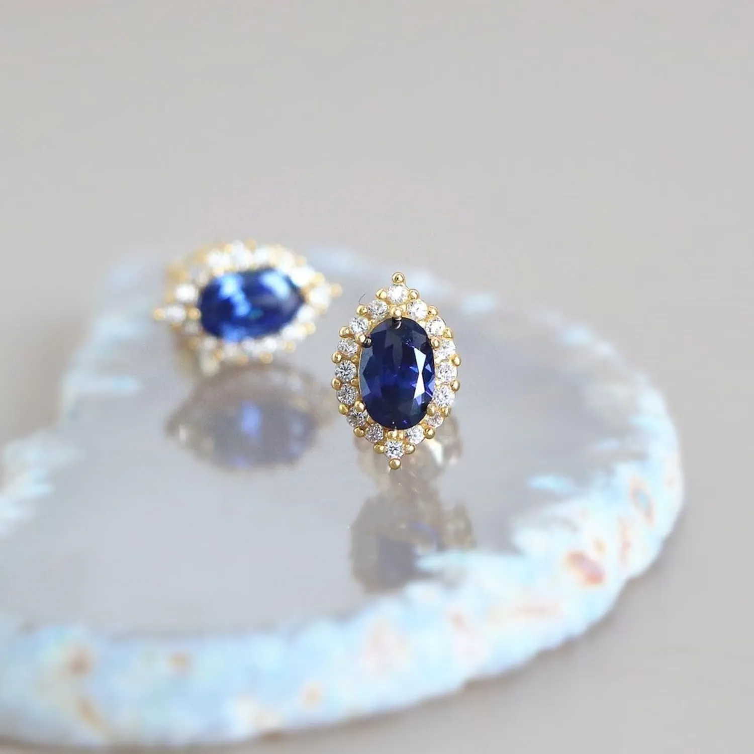 18K Gold Plated S925 Sterling Silver Lab-Created Sapphire Earrings  Sparkling Halo Design with Paved Zirconia, Elegant Stud Earrings for Women