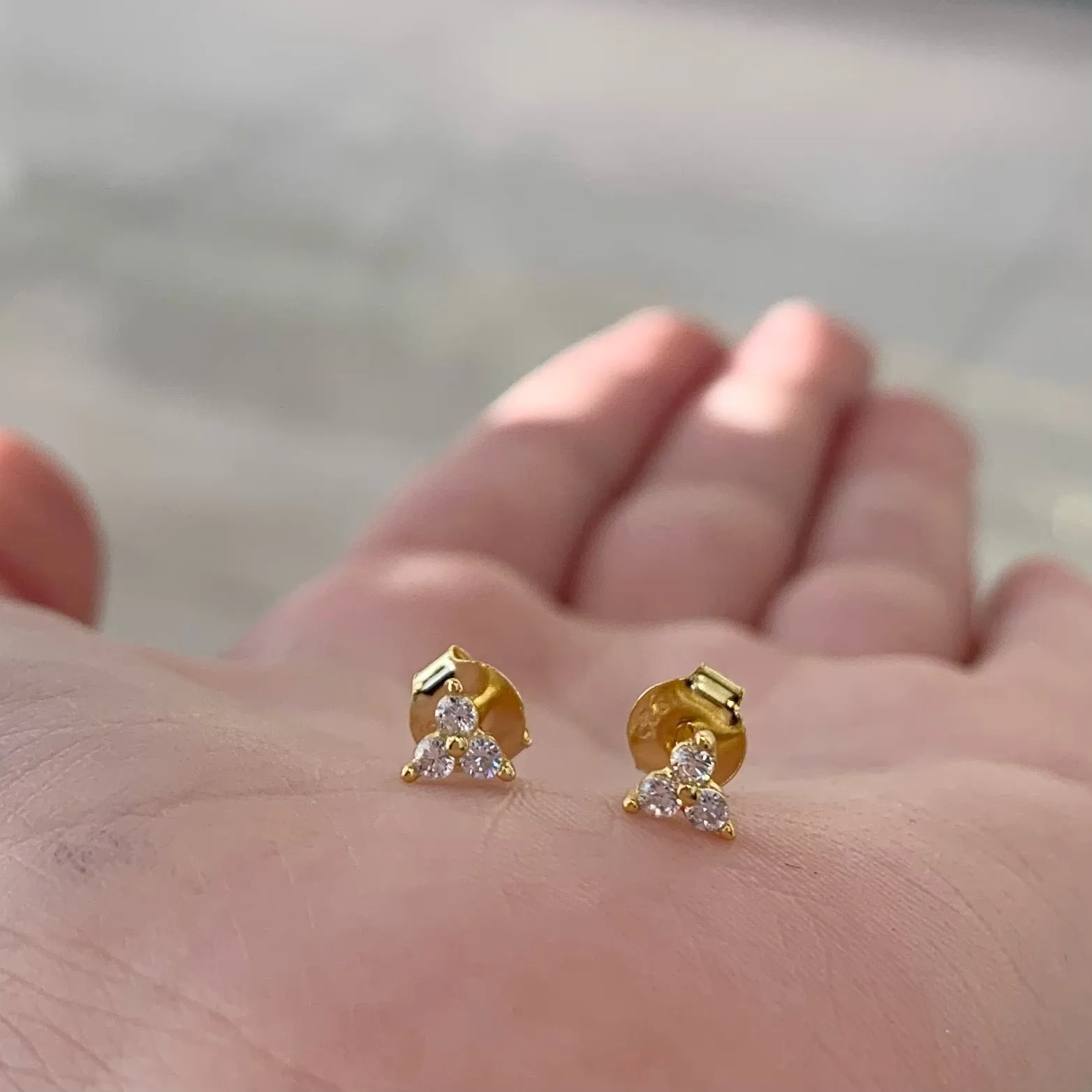 18k/925 Vermeil CZ Lotus Stud Earrings