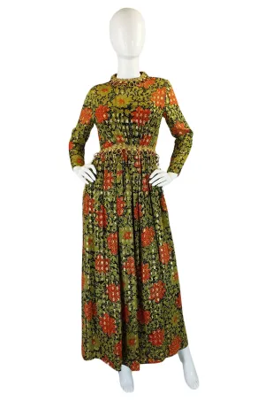 1970s Metal Ring Metallic Silk Maxi Dress
