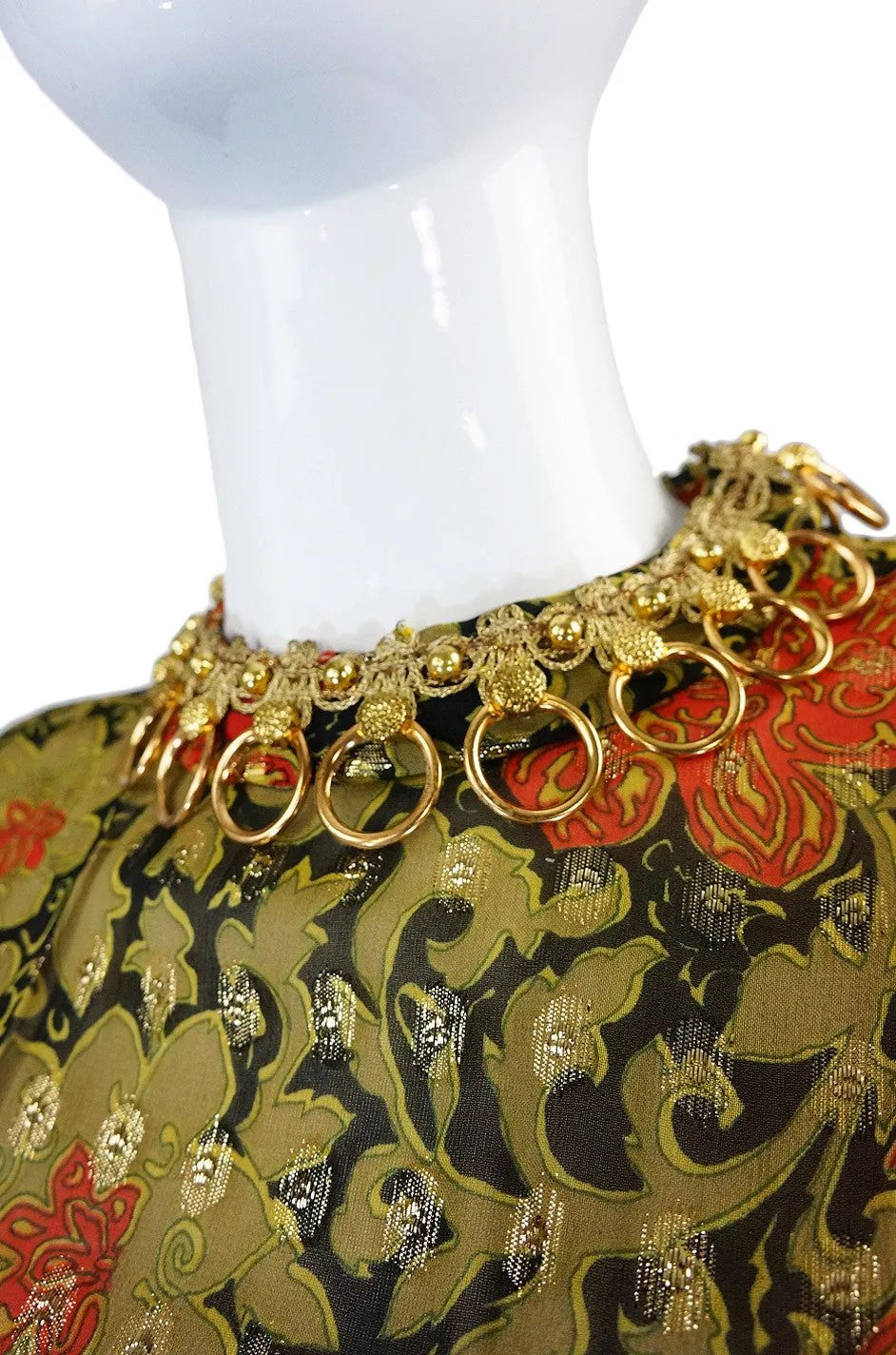 1970s Metal Ring Metallic Silk Maxi Dress