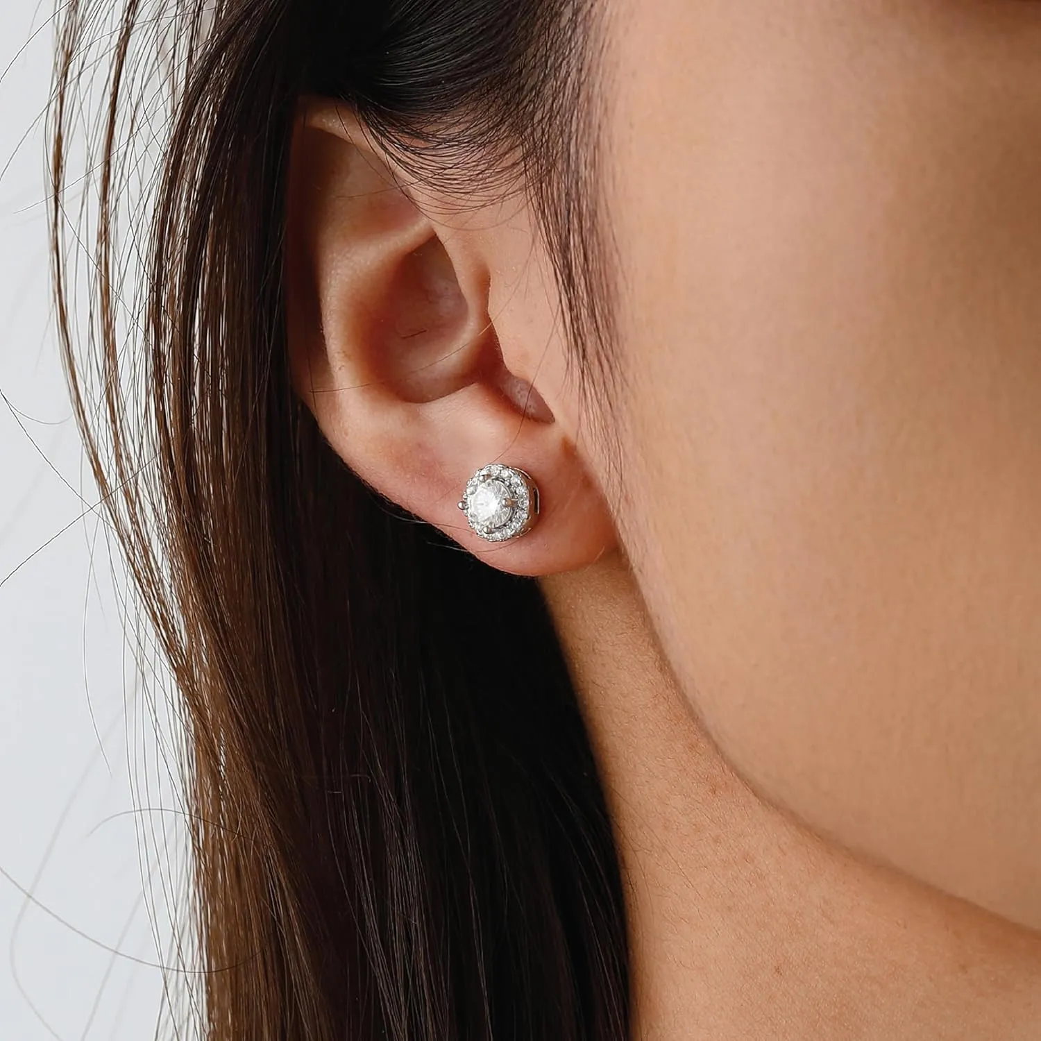 1ct/2ct Women Moissanite Stud Earrings for Men Halo Earrings White Gold-Plated 925 Sterling Silver Post D Color Round Lab Created Diamond Earring