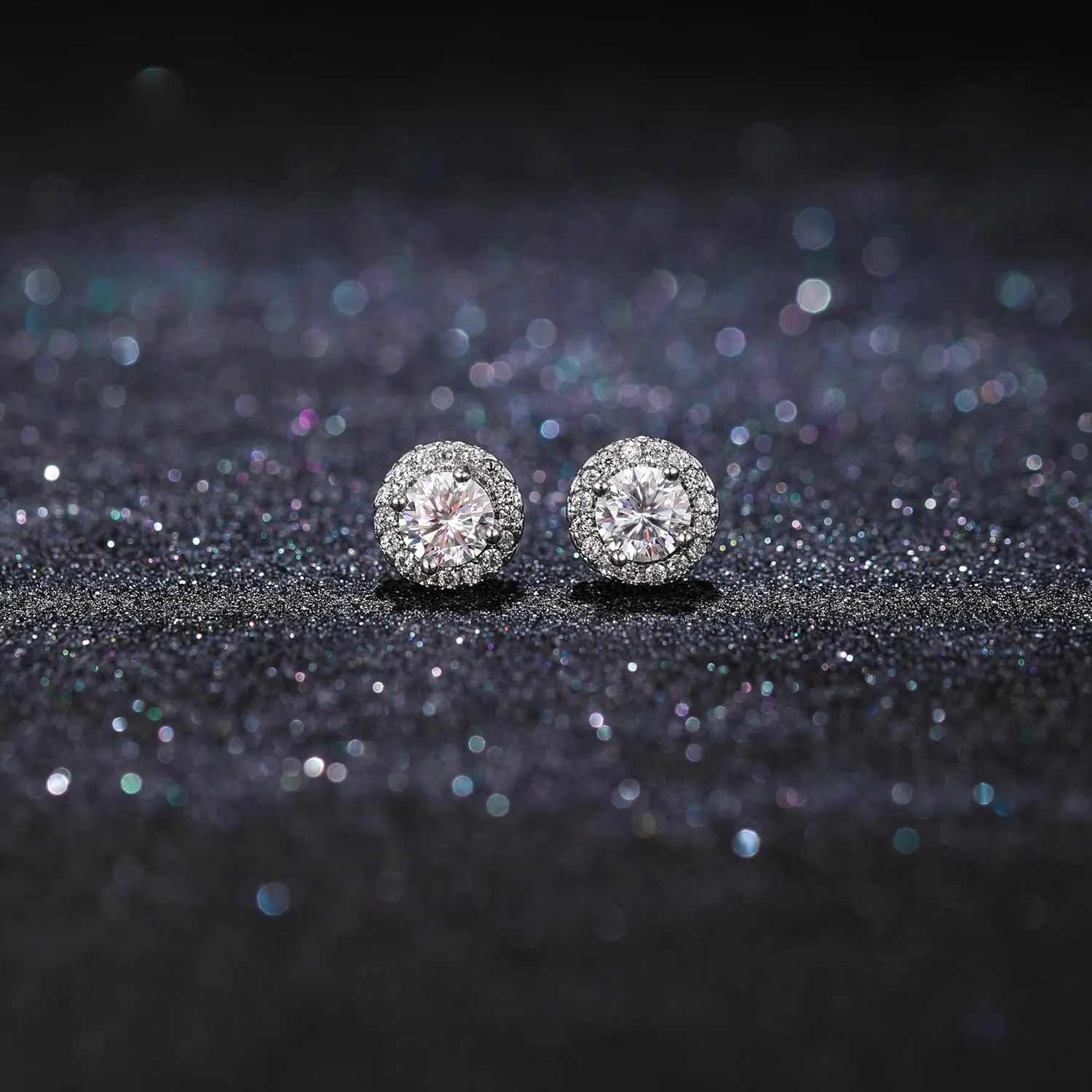 1ct/2ct Women Moissanite Stud Earrings for Men Halo Earrings White Gold-Plated 925 Sterling Silver Post D Color Round Lab Created Diamond Earring