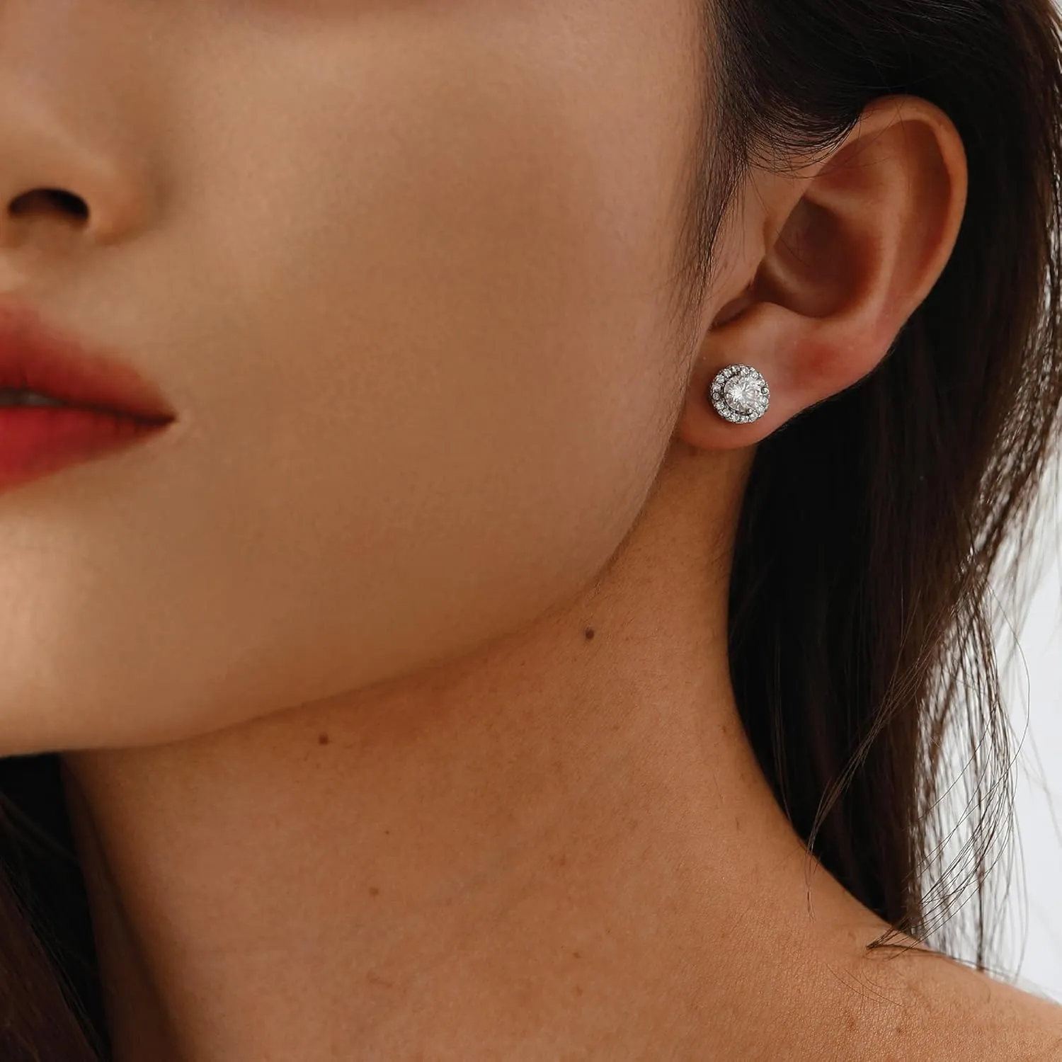 1ct/2ct Women Moissanite Stud Earrings for Men Halo Earrings White Gold-Plated 925 Sterling Silver Post D Color Round Lab Created Diamond Earring