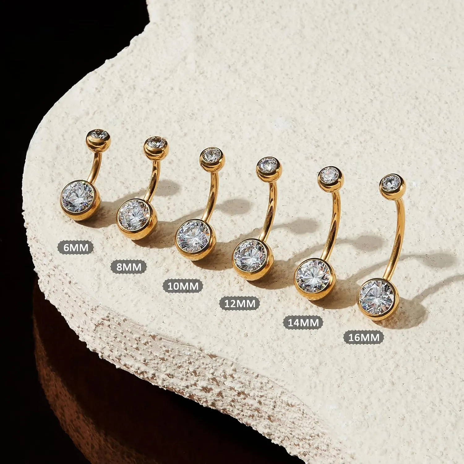1PC/2PC/3PC G23 Titanium Belly Button Rings 14G 1.6MM Round Cubic Zirconia Belly Rings 6 Sizes of Length to Choose Navel Barbell Belly Piercing Jewelry for Women Men