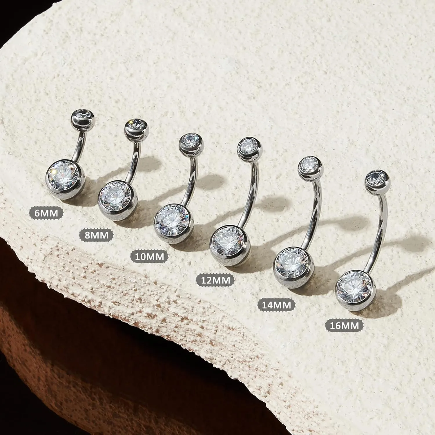 1PC/2PC/3PC G23 Titanium Belly Button Rings 14G 1.6MM Round Cubic Zirconia Belly Rings 6 Sizes of Length to Choose Navel Barbell Belly Piercing Jewelry for Women Men