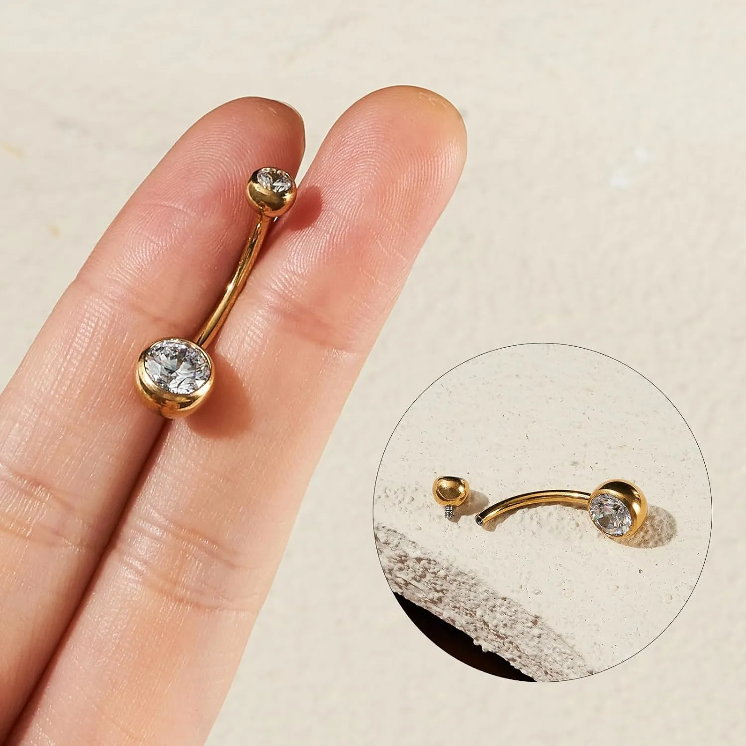 1PC/2PC/3PC G23 Titanium Belly Button Rings 14G 1.6MM Round Cubic Zirconia Belly Rings 6 Sizes of Length to Choose Navel Barbell Belly Piercing Jewelry for Women Men