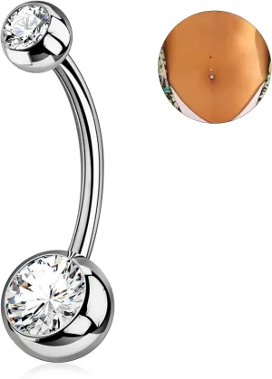 1PC/2PC/3PC G23 Titanium Belly Button Rings 14G 1.6MM Round Cubic Zirconia Belly Rings 6 Sizes of Length to Choose Navel Barbell Belly Piercing Jewelry for Women Men