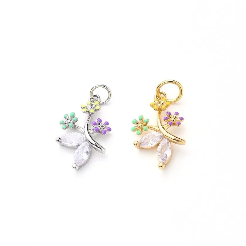 1Pc/Package 13x11.5mm 15x9.5mm Hole 2~2.9mm Hole 3~3.9mm Copper Zircon White Gold Plated Gold Plated Flower Daisy Polished Pendant
