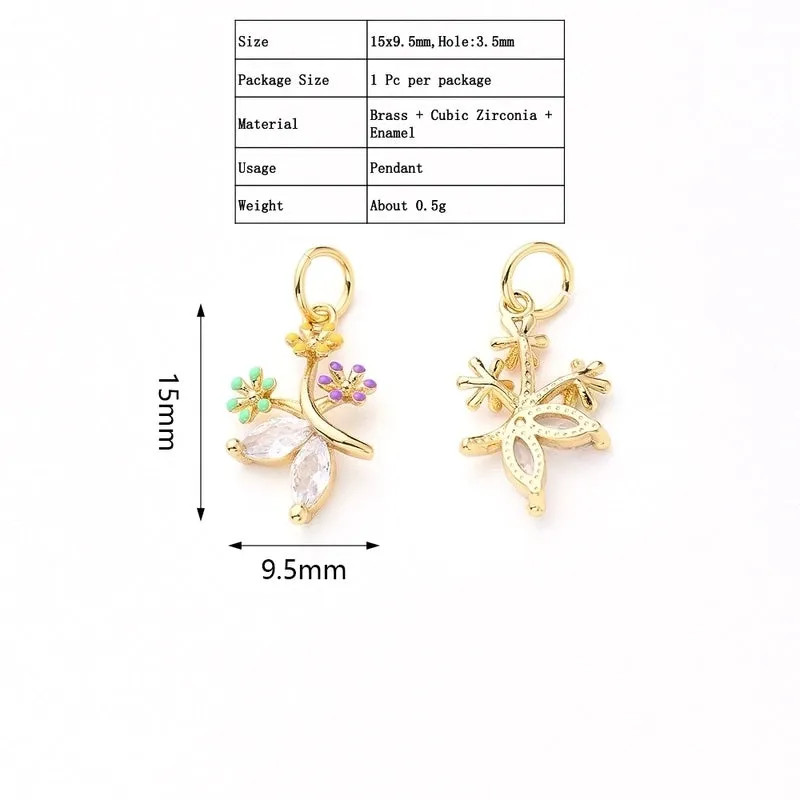 1Pc/Package 13x11.5mm 15x9.5mm Hole 2~2.9mm Hole 3~3.9mm Copper Zircon White Gold Plated Gold Plated Flower Daisy Polished Pendant