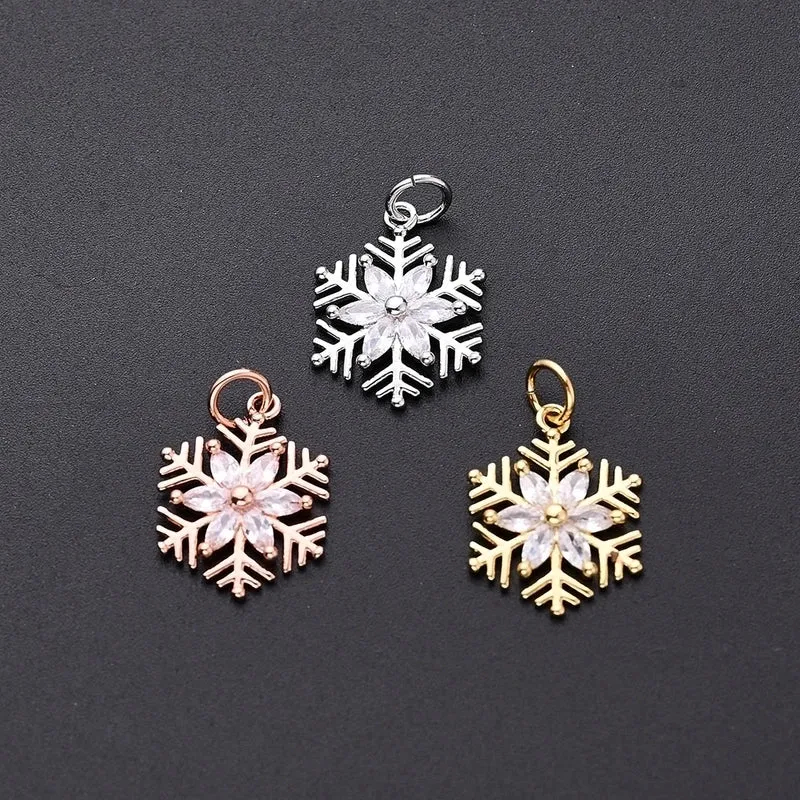 1Pc/Package 16.5x13mm Hole 3~3.9mm Copper Zircon Rose Gold Plated White Gold Plated Gold Plated Snowflake Polished Pendant