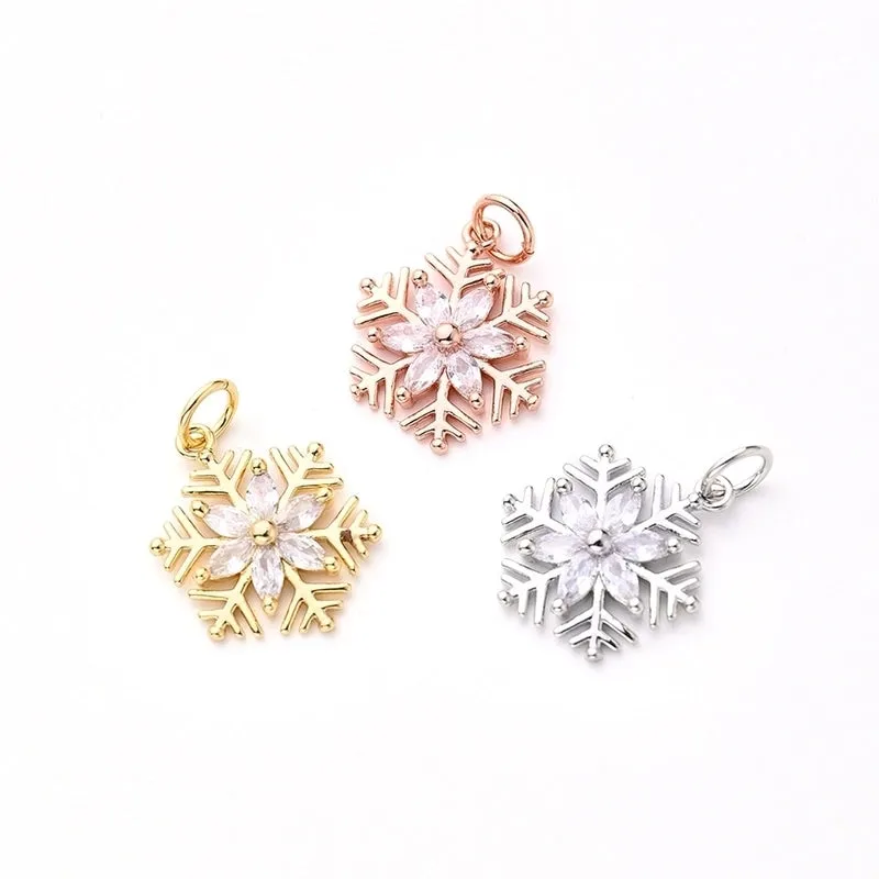 1Pc/Package 16.5x13mm Hole 3~3.9mm Copper Zircon Rose Gold Plated White Gold Plated Gold Plated Snowflake Polished Pendant