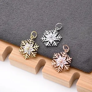 1Pc/Package 16.5x13mm Hole 3~3.9mm Copper Zircon Rose Gold Plated White Gold Plated Gold Plated Snowflake Polished Pendant