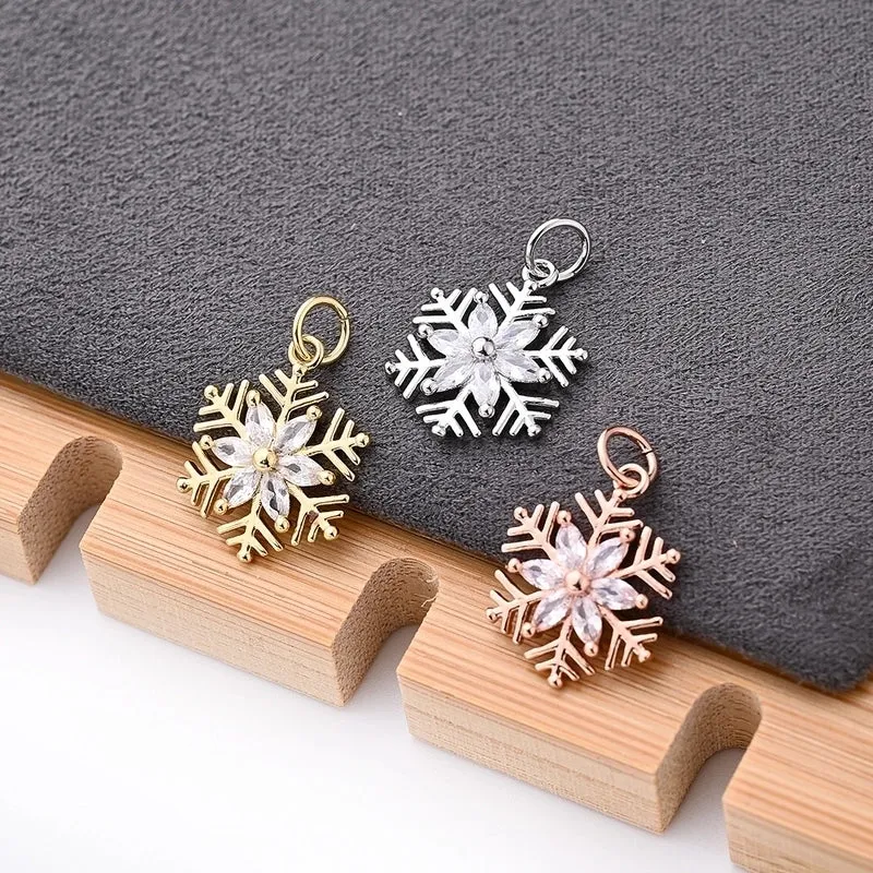 1Pc/Package 16.5x13mm Hole 3~3.9mm Copper Zircon Rose Gold Plated White Gold Plated Gold Plated Snowflake Polished Pendant