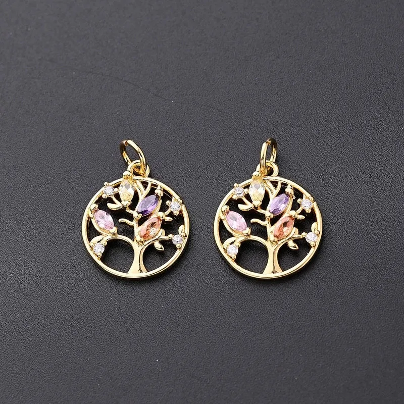 1Pc/Package 16.5x14mm Hole 3~3.9mm Copper Zircon Gold Plated Life Tree Polished Pendant