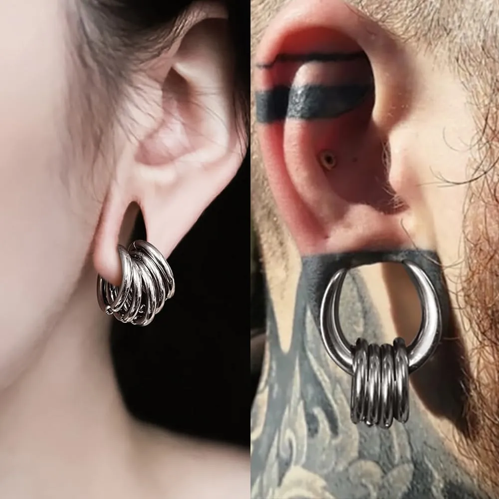2 Pairs Plugs Tunnels with 10pcs Stacked Rings Stainless Steel Ear Gauges, Size 2g - 1 inch Hypoallergenic Surgical Steel Ear Stretcher Expander Body Jewelry