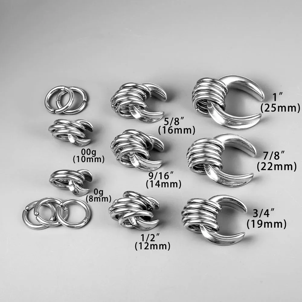 2 Pairs Plugs Tunnels with 10pcs Stacked Rings Stainless Steel Ear Gauges, Size 2g - 1 inch Hypoallergenic Surgical Steel Ear Stretcher Expander Body Jewelry