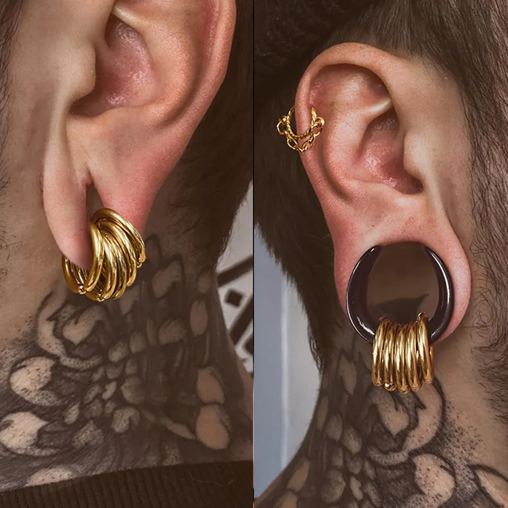 2 Pairs Plugs Tunnels with 10pcs Stacked Rings Stainless Steel Ear Gauges, Size 2g - 1 inch Hypoallergenic Surgical Steel Ear Stretcher Expander Body Jewelry