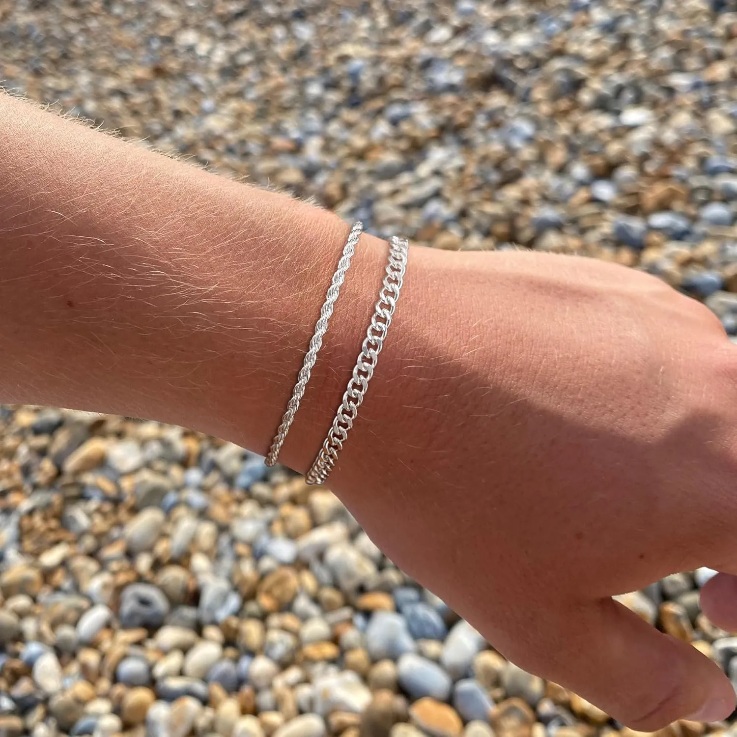 2 Pcs 925 Sterling Silver 5mm Cuban Link Chain for Men&2.5mm Rope Link Chain Bracelet Set for Men's&woman,Trendy hip-hop stacking Fashion Gift Boyfriend/Girlfriend/mother's Non Tarnish Hypoallergenic