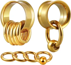 2 Pcs Ear Plugs Tunnels with 10 Pcs Stacked Rings and 2 Pcs Beads Stainless Steel Ear Gauges, Size 2g - 1 inch Surgical Steel Ear Stretcher Expander Body Jewelry