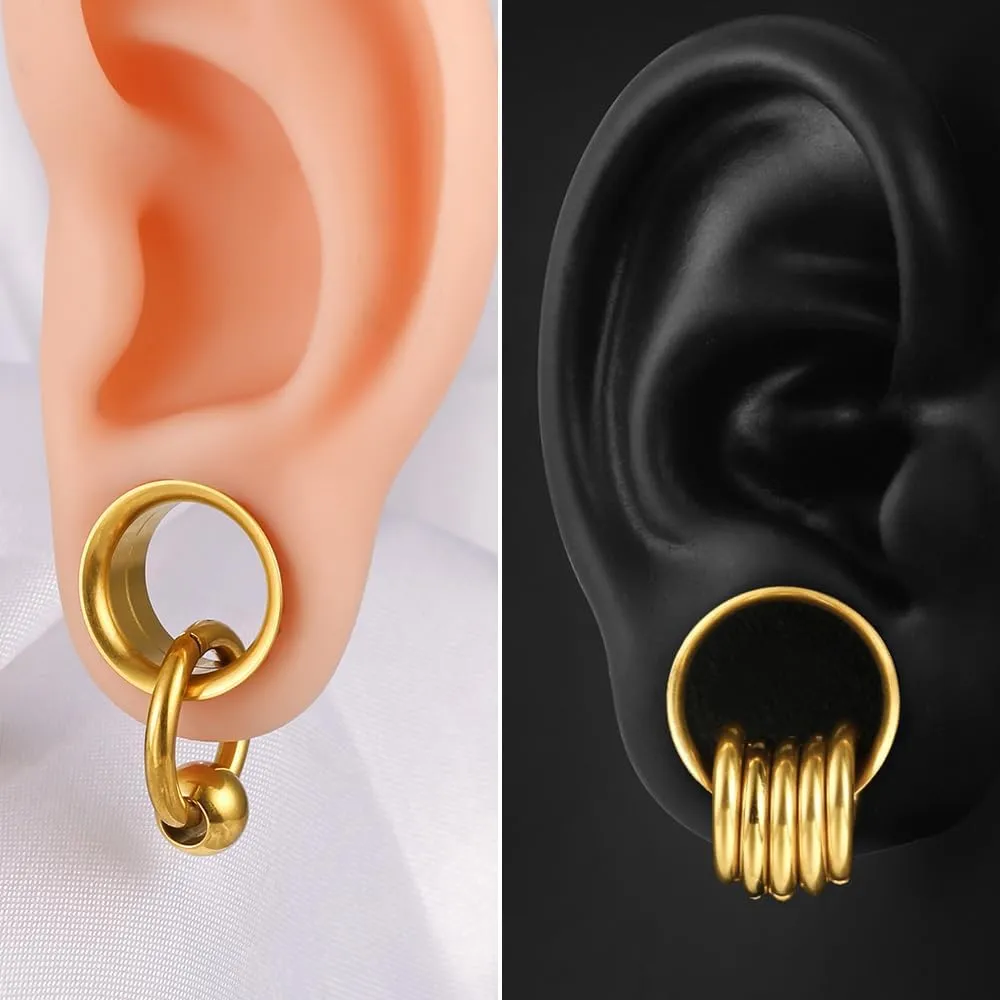 2 Pcs Ear Plugs Tunnels with 10 Pcs Stacked Rings and 2 Pcs Beads Stainless Steel Ear Gauges, Size 2g - 1 inch Surgical Steel Ear Stretcher Expander Body Jewelry