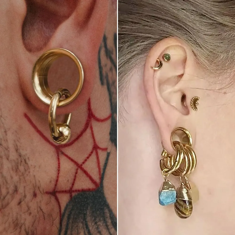 2 Pcs Ear Plugs Tunnels with 10 Pcs Stacked Rings and 2 Pcs Beads Stainless Steel Ear Gauges, Size 2g - 1 inch Surgical Steel Ear Stretcher Expander Body Jewelry