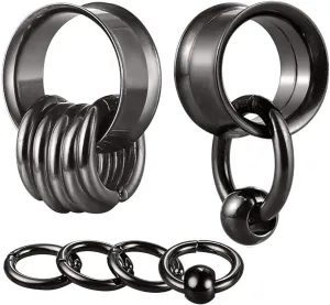 2 Pcs Ear Plugs Tunnels with 10 Pcs Stacked Rings and 2 Pcs Beads Stainless Steel Ear Gauges, Size 2g - 1 inch Surgical Steel Ear Stretcher Expander Body Jewelry