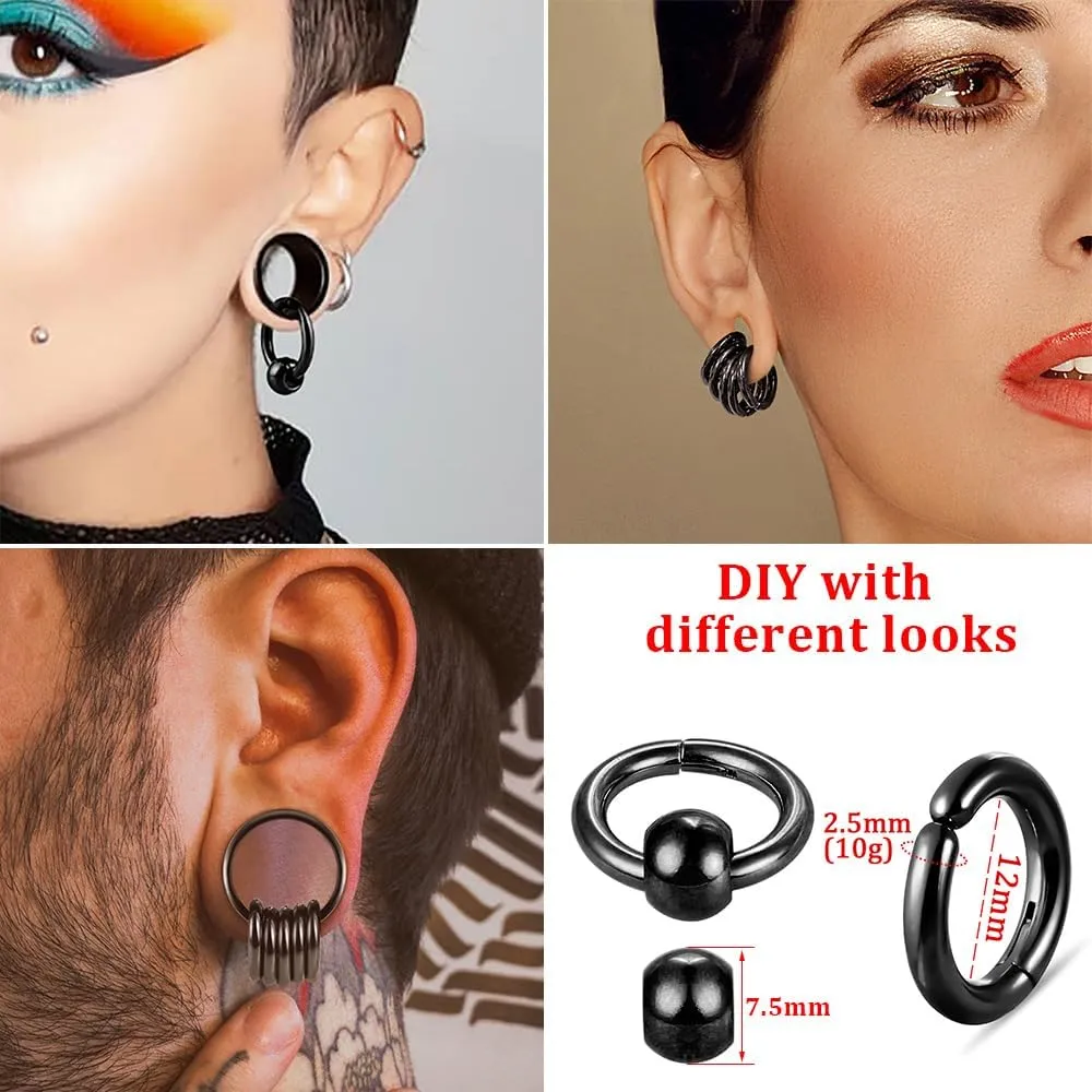 2 Pcs Ear Plugs Tunnels with 10 Pcs Stacked Rings and 2 Pcs Beads Stainless Steel Ear Gauges, Size 2g - 1 inch Surgical Steel Ear Stretcher Expander Body Jewelry