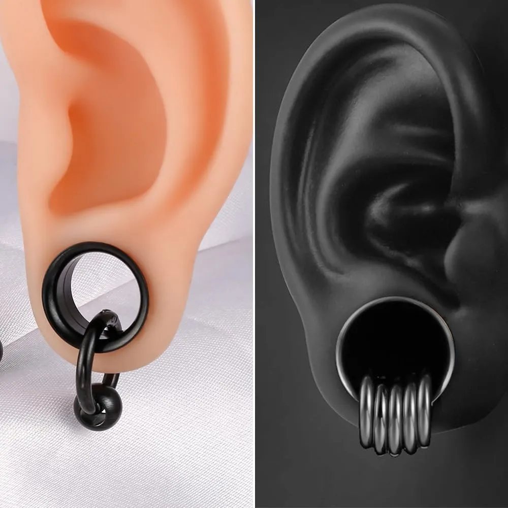 2 Pcs Ear Plugs Tunnels with 10 Pcs Stacked Rings and 2 Pcs Beads Stainless Steel Ear Gauges, Size 2g - 1 inch Surgical Steel Ear Stretcher Expander Body Jewelry