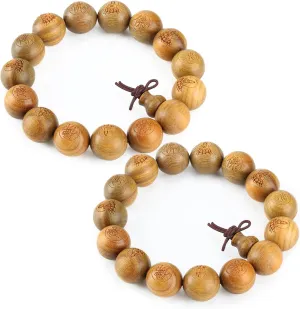 2 Pcs Tibetan Buddhist Green Sandalwood Beads Bracelets 15mm Scented Sandalwood Link Wrist Adjustable Wooden Crafts Prayer Beads for Men Women Meditation Protection