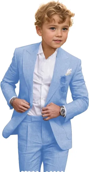 2 Piece Linen Suits for Boys Summer Beach Wedding Suit Boy Ring Bearer Outfit Casual Tuxedo