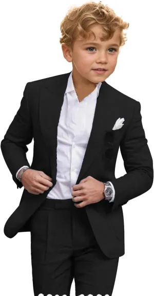 2 Piece Linen Suits for Boys Summer Beach Wedding Suit Boy Ring Bearer Outfit Casual Tuxedo