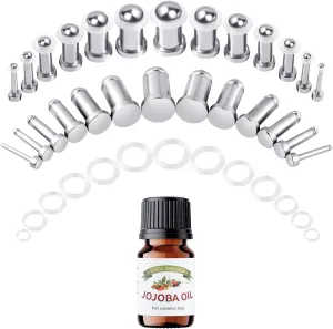20-26Pcs Ear Stretching Kit 1-7mm/7.5-12mm Plugs for Ears Gauges with O-Rings Stainless Steel Gauge Stretching Kit with Aftercare Jojoba Oil Ear Expander Body Piercing Jewelry for Women Men