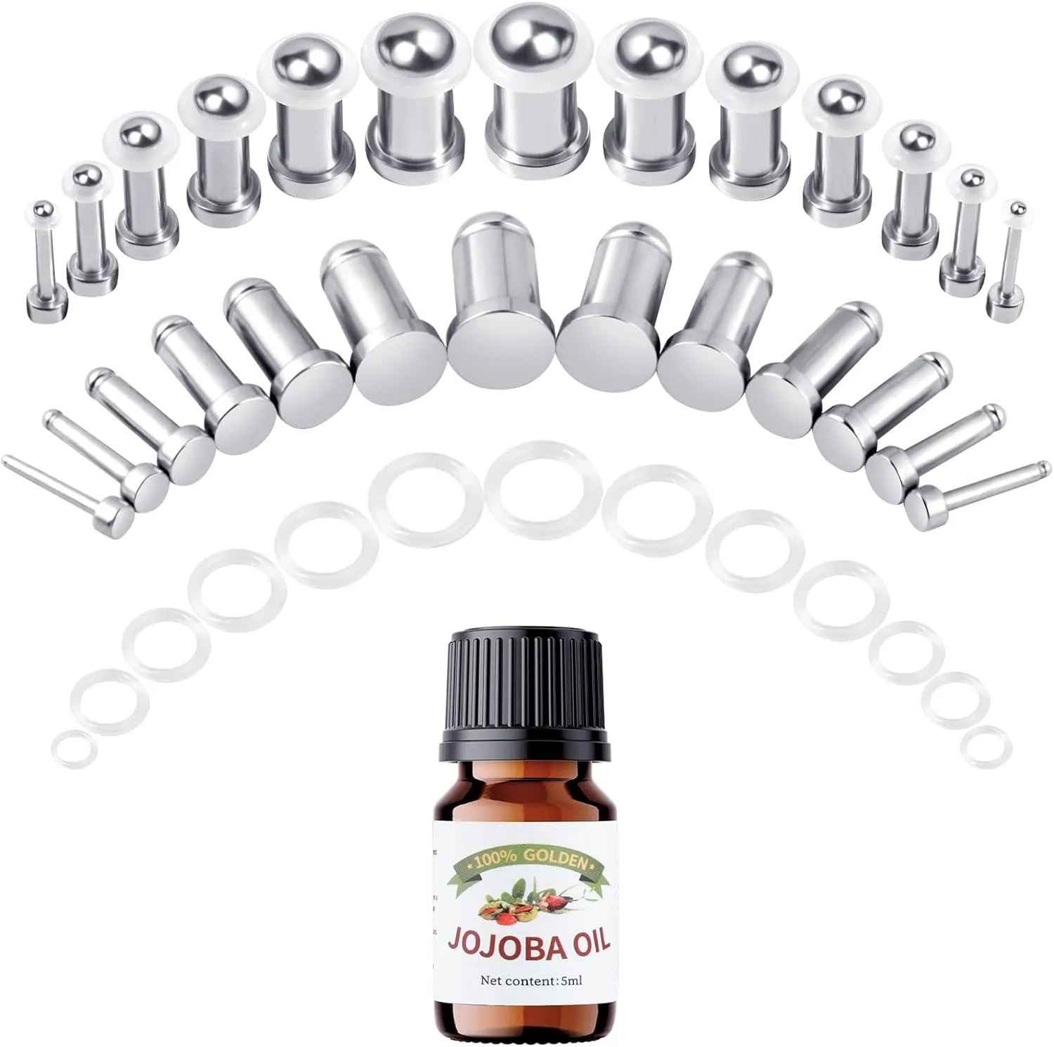 20-26Pcs Ear Stretching Kit 1-7mm/7.5-12mm Plugs for Ears Gauges with O-Rings Stainless Steel Gauge Stretching Kit with Aftercare Jojoba Oil Ear Expander Body Piercing Jewelry for Women Men