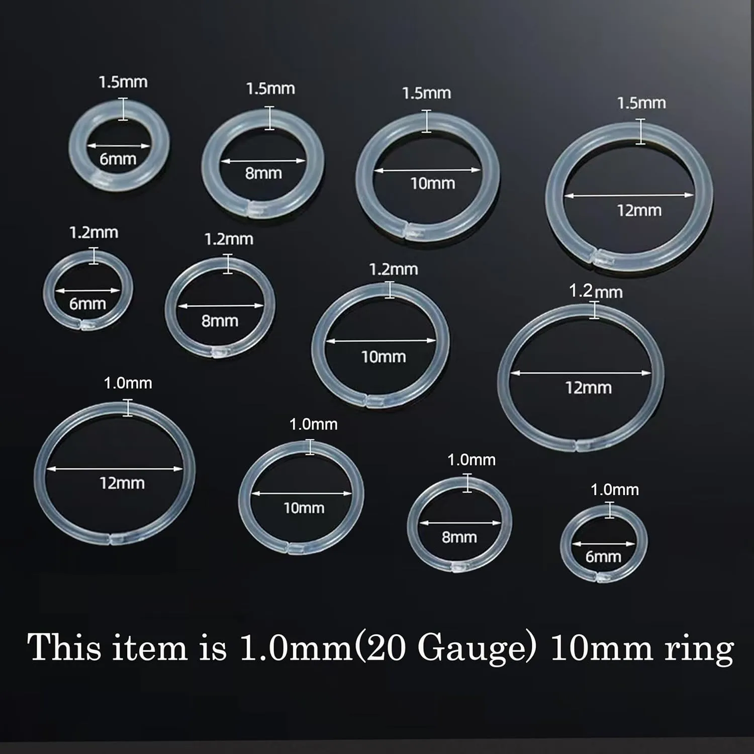 20 Gauge 4 Size Anti-Allergy Unisex Plastic Hoop Ear Retainers, Clear Nose Rings, With Buckle, For Sensitive Ears & Skin