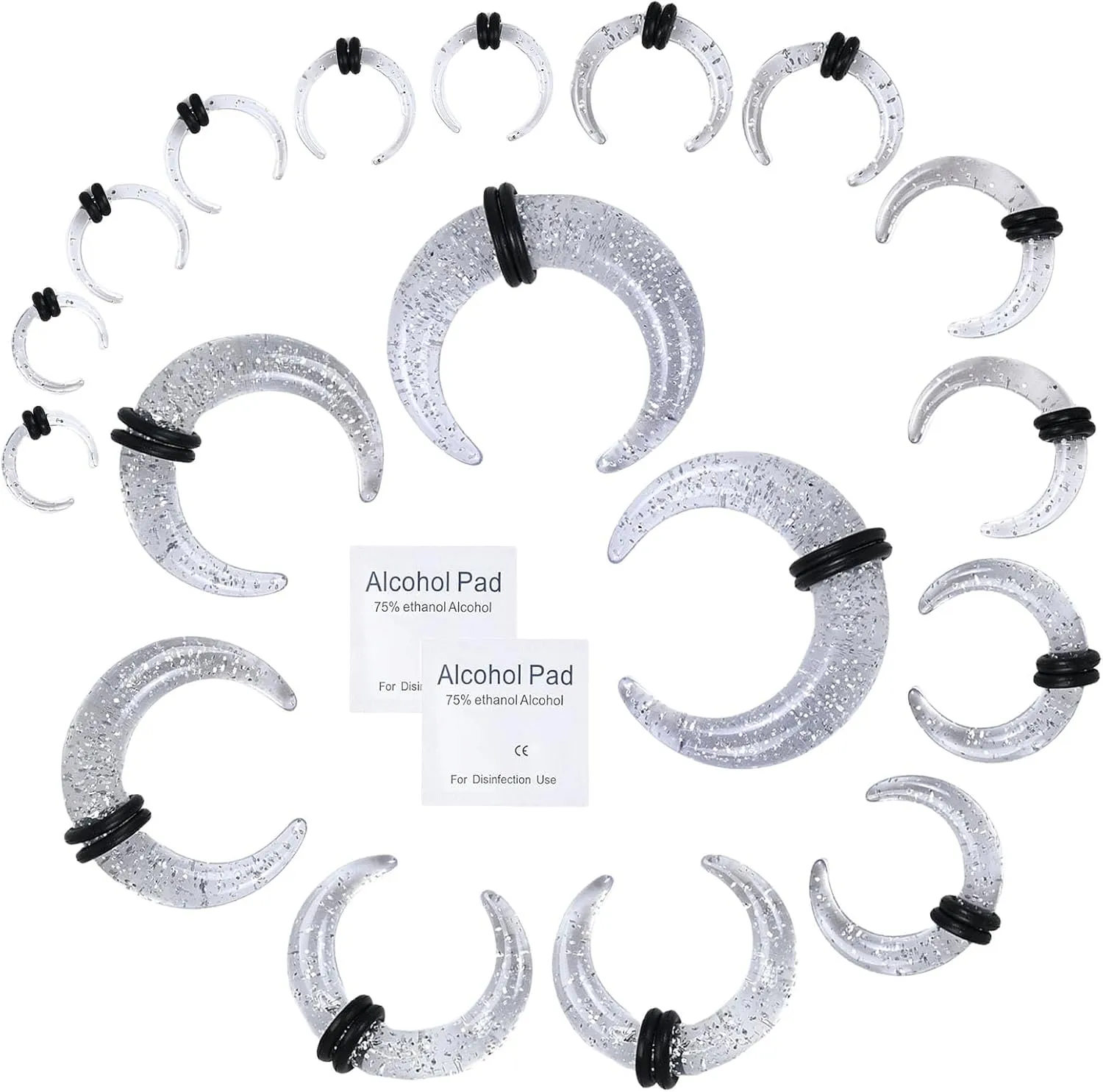20 Pcs Ear Stretching Kit Buffalo Pincher Septum Piercing Jewelry 14G 12G 10G 8G 6G 4G 2G 0G 00G Septum Rings Nose Septum Stretching Kit for Women Men