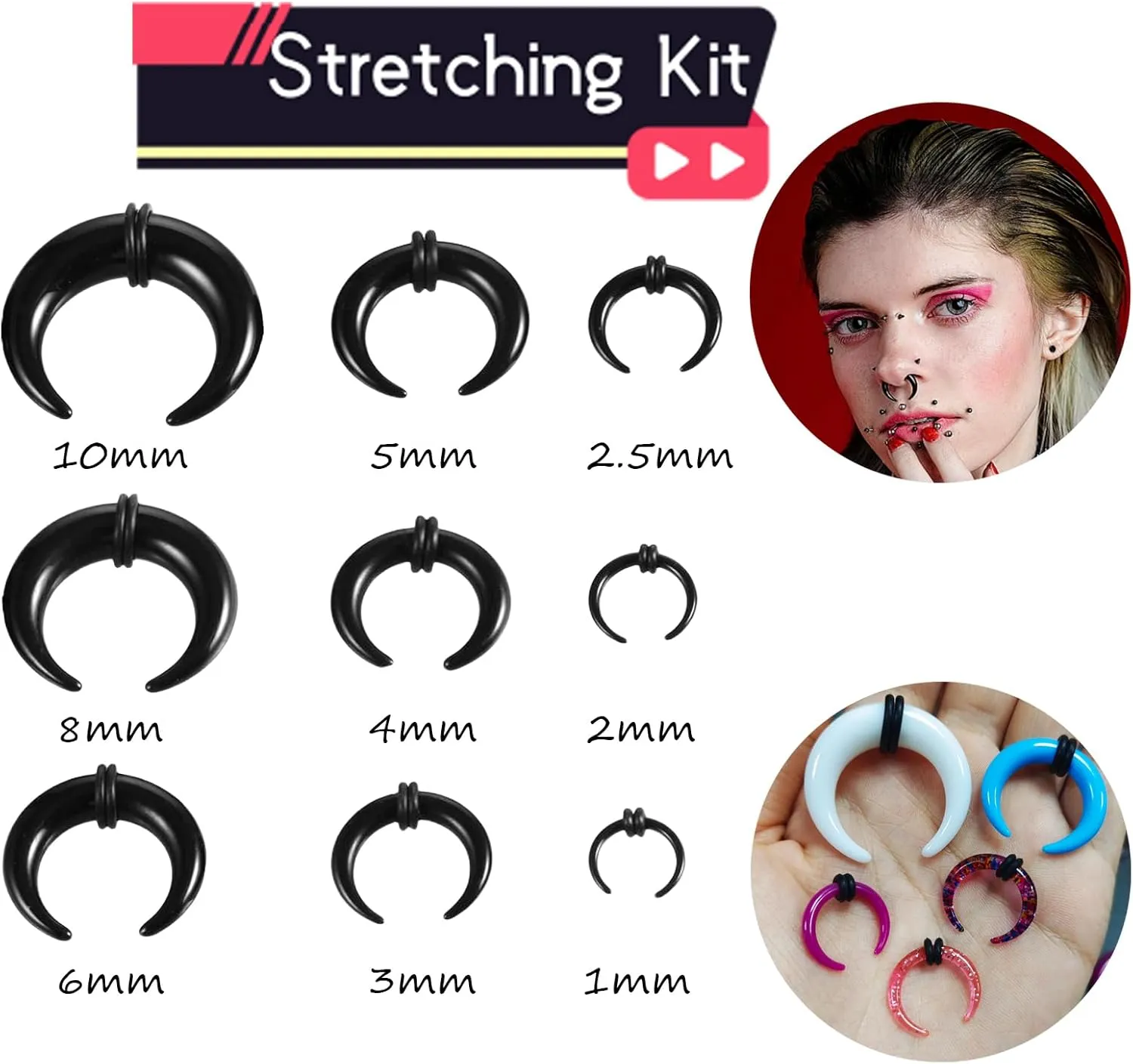 20 Pcs Ear Stretching Kit Buffalo Pincher Septum Piercing Jewelry 14G 12G 10G 8G 6G 4G 2G 0G 00G Septum Rings Nose Septum Stretching Kit for Women Men