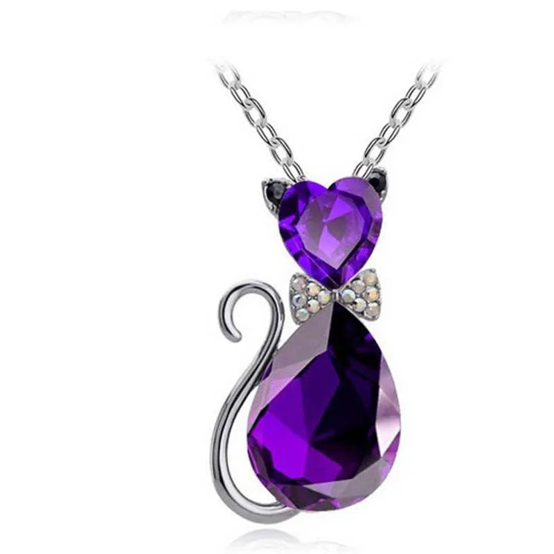 2016 NEW gift brand design girl women accesorries jewelry Austrian crystal Cat catty 18KGP Pendant Chain Necklace 84575