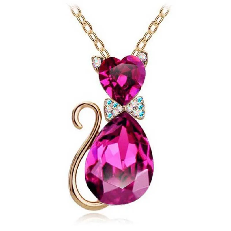 2016 NEW gift brand design girl women accesorries jewelry Austrian crystal Cat catty 18KGP Pendant Chain Necklace 84575