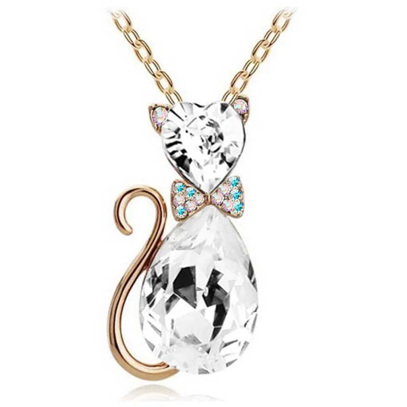 2016 NEW gift brand design girl women accesorries jewelry Austrian crystal Cat catty 18KGP Pendant Chain Necklace 84575