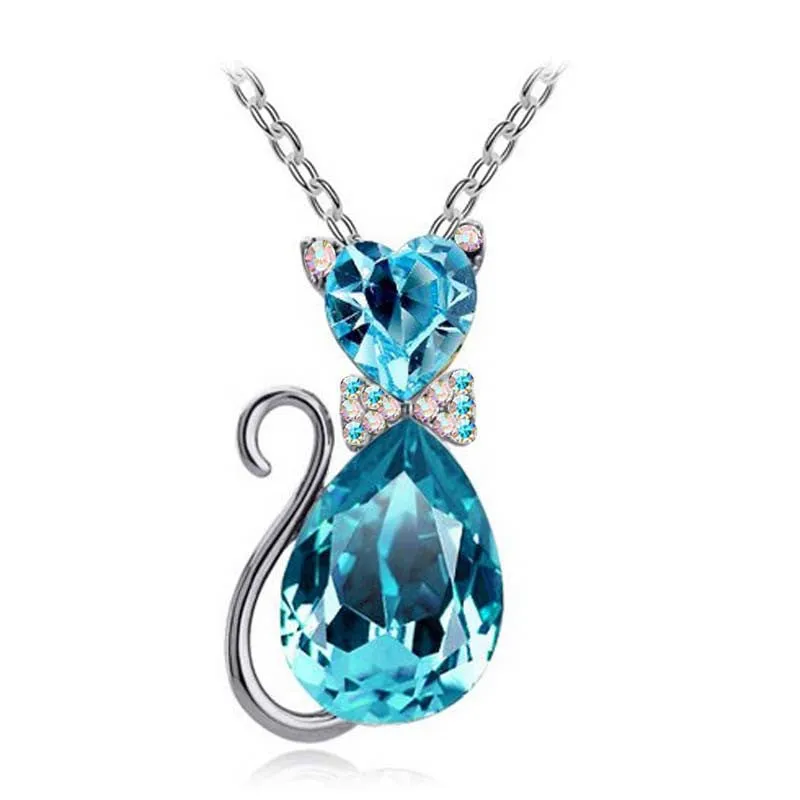 2016 NEW gift brand design girl women accesorries jewelry Austrian crystal Cat catty 18KGP Pendant Chain Necklace 84575