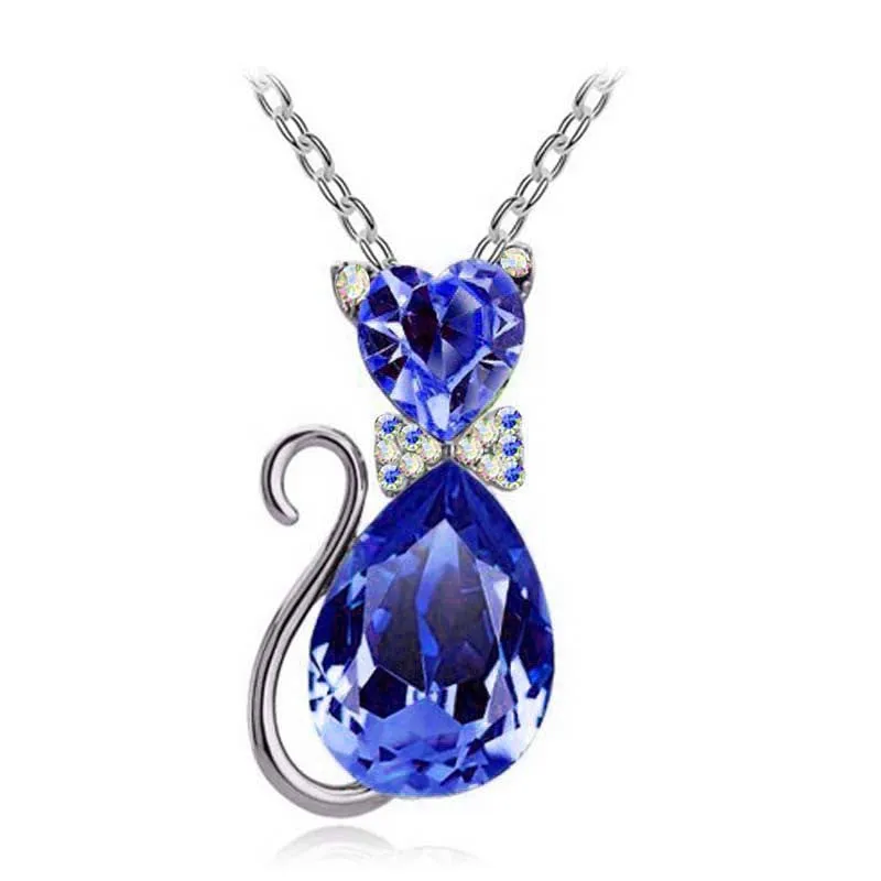 2016 NEW gift brand design girl women accesorries jewelry Austrian crystal Cat catty 18KGP Pendant Chain Necklace 84575