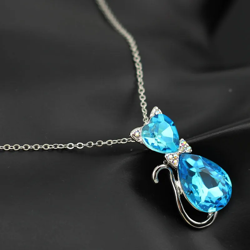 2016 NEW gift brand design girl women accesorries jewelry Austrian crystal Cat catty 18KGP Pendant Chain Necklace 84575
