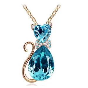 2016 NEW gift brand design girl women accesorries jewelry Austrian crystal Cat catty 18KGP Pendant Chain Necklace 84575