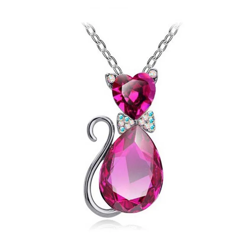 2016 NEW gift brand design girl women accesorries jewelry Austrian crystal Cat catty 18KGP Pendant Chain Necklace 84575