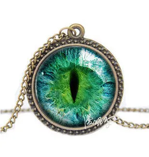 2016 Vintage Jewelry Wholesale Blue Green Cat Eye Necklace Pendant Fashion Charming Rhinestone Ethnic Necklace for Men Women