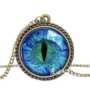 2016 Vintage Jewelry Wholesale Blue Green Cat Eye Necklace Pendant Fashion Charming Rhinestone Ethnic Necklace for Men Women