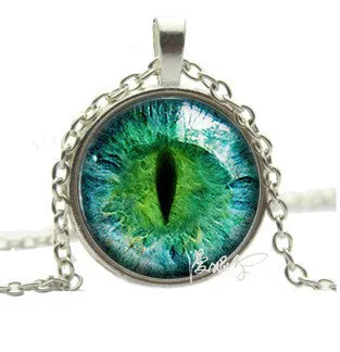 2016 Vintage Jewelry Wholesale Blue Green Cat Eye Necklace Pendant Fashion Charming Rhinestone Ethnic Necklace for Men Women