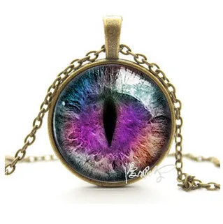 2016 Vintage Jewelry Wholesale Blue Green Cat Eye Necklace Pendant Fashion Charming Rhinestone Ethnic Necklace for Men Women