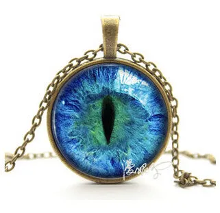 2016 Vintage Jewelry Wholesale Blue Green Cat Eye Necklace Pendant Fashion Charming Rhinestone Ethnic Necklace for Men Women